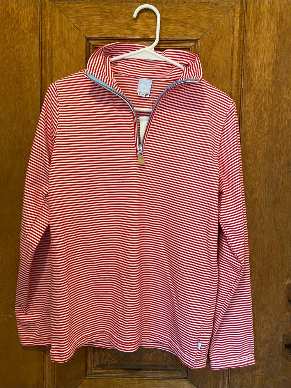 NWT Bella Bliss half zip pullover sweater cotton red white stripe boys 14
